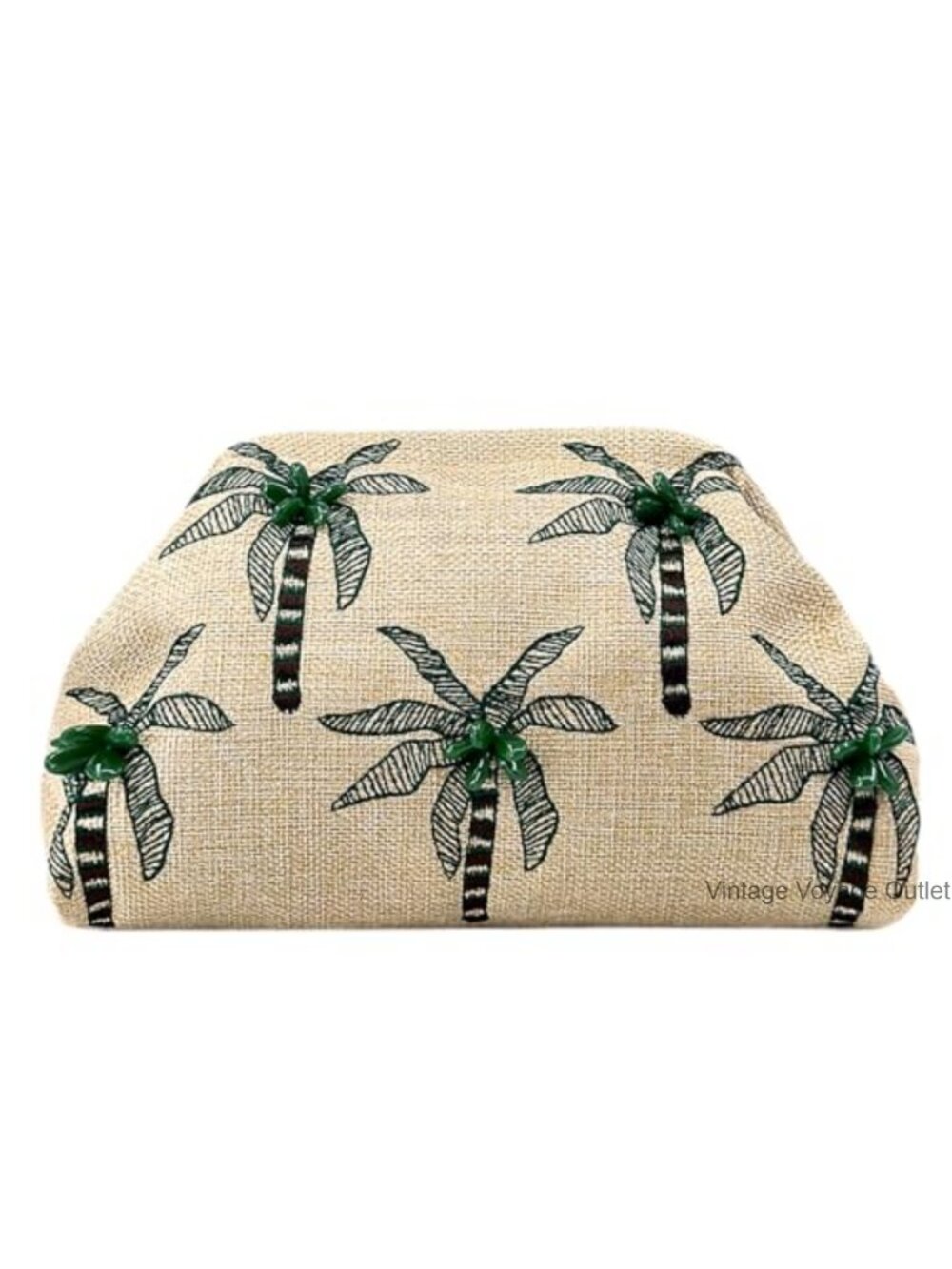 Linen Cloud Clutch Evening Bag with Coconut Tree Embroidery Spring Frame Clutch